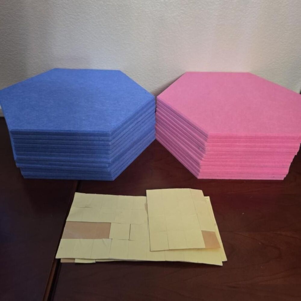 Pink and blue Acoustic /sound proof foam tiles with adhesive stickers